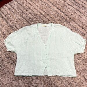 STARK X Mint Green Button-Up CROP 100% linen Women Top sz small